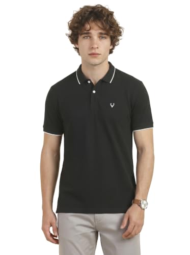 Image of Allen Solly Mens Solid Cotton Blend Polo T-Shirt | Regular Fit | Premium Fabric | Signature Sleeve Detail | Smart Casual Wear