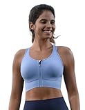 Model wearing Cordaw Zipper in Front Sports Bra High Impact Strappy Back Support Workout Top.