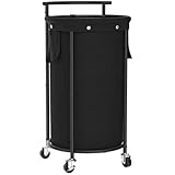 Chrislley 110L Laundry Hamper with Wheels,Rolling Laundry Basket with Removable Bag,Round Iron Laundry Cart with Steel Frame and Handle,Dirty Clothes Hamper Organizer for Dorm,Laundry Room(Black)