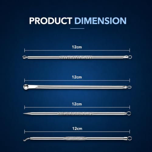 Image of Blackhead Remover Tool Kit, 4 Pcs Professional Stainless Steel Blackhead & Pimple Popper Extractor Kit, Acne Comedone Remover, Whitehead & Blemish Removal Tools with Storage Case for Face & Nose