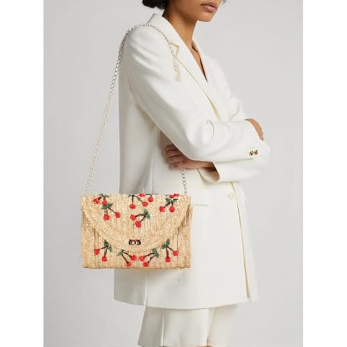 Straw Crossbody Purses for Women Summer Straw Purse Vacation Beach Shoulder Bags Envelope Woven Cherry Clutch Handbags2