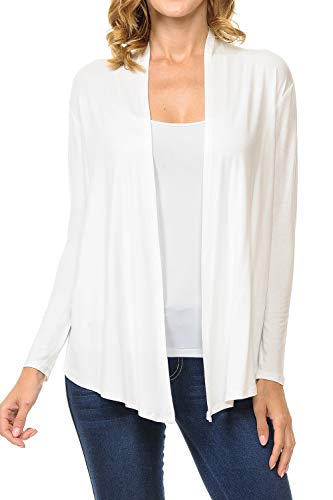 Minefree Women's Long Sleeve Open Front Drape Lightweight Knit Cardigan Ivory L #TOP17