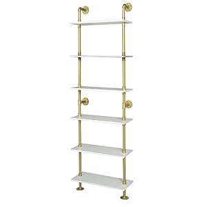 Industrial gold bookshelf 6 tier wall mounted ladder bookshelf rustic gold storage book shelves display bookcases for living roomhomeoffice  urban country home decor