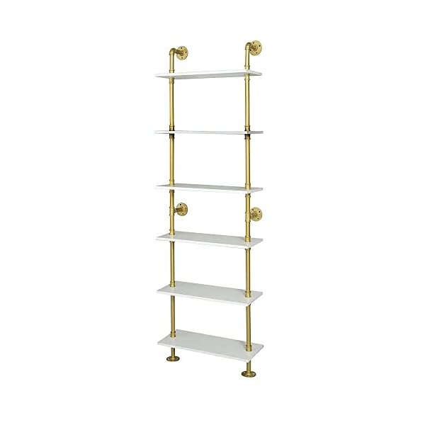 Industrial gold bookshelf 6 tier wall mounted ladder bookshelf rustic gold storage book shelves display bookcases for living roomhomeoffice  urban country home decor