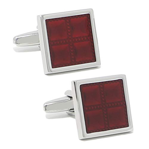 Square Burgundy Checks Cufflinks With Box Red Cuff Links Men Gift