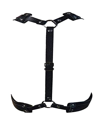 Image of Men's Black Leather Body Chain Chest Harness Belt Shoulder Straps Adjustable Buckle Straps Costume Party Carnival