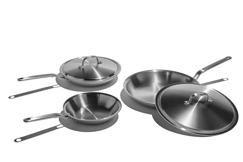 Image of Heritage Steel Eater Series 5 Piece Fry Pan Set | Made in USA | 5-Ply Fully Clad Stainless Steel Pan | Stay Cool Handle Design | Induction Ready & Non-Toxic Pan