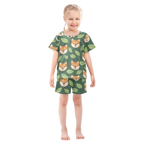 ALAZA Dog Leaves Green Pajamas Short Sleeve 2 Piece Sleepwear Top and Bottom Pajama Set Unisex3