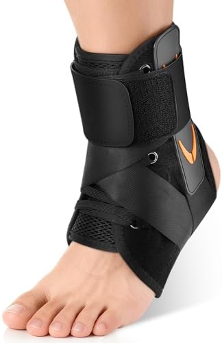Quick Lace-Up Ankle Brace with Silicone Pads, Adjustable Ankle Stabilizer Support for Men & Women, Breathable for Sports & Sprain Recovery, Fits in Shoes, Size M (12-13")