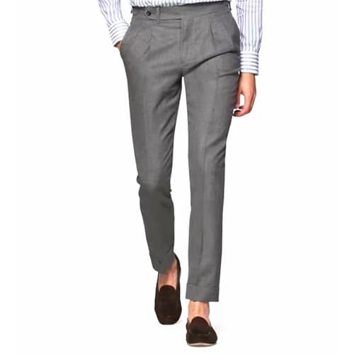 Mens Classic Casual Dress Pants Grey Wool Suit Pant Slim Fit Flat Front Slacks2
