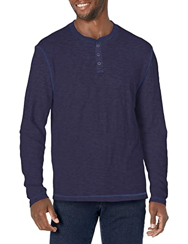 Lucky Brand Mens Crew-Neck Vintage Washed Snap-Button Henley Shirt, Nightshadow Blue, Large Us #TOP5
