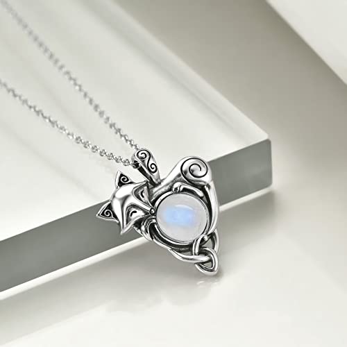 TIGER RIDER Celtic Fox Pendant Necklace/Urn Necklace for Ashes Vintage Animal Moonstone Fox Jewelry For Women Gift4