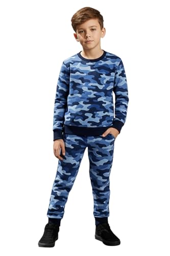 Image of Trampoline Boys Camouflage T-Shirt & Track Pant Set, Terry Loop Fabric