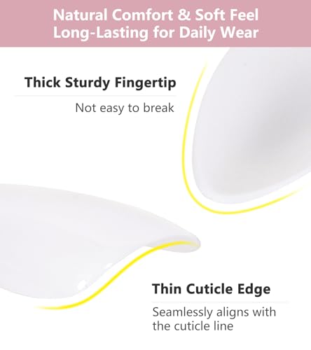 Artquee Press on Nails Short Angel White Almond False Tips Glossy Reusable Fake Stick on Nails Kit for Women - 30 PCS 15 Sizes