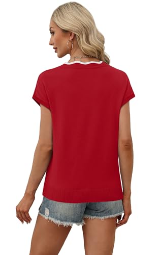 Image of WIHOLL Womens Summer Tops Cap Sleeve Sweater V Neck Shirts Beach Vacation Clothes Business Casual Fashion Clothing
