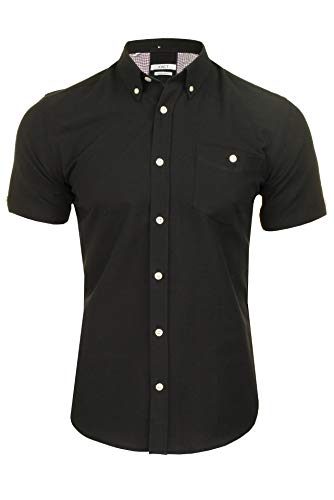 Xact Men's Oxford Short Sleeved Shirt, Button-Down Collar, Cotton Rich, Regular Fit (Black) XL