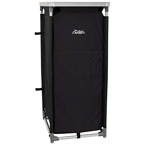 Andes Lightweight 3 Shelf Camping Cupboard, Folding Travel Storage Unit with Carry Bag, Black - Image 2