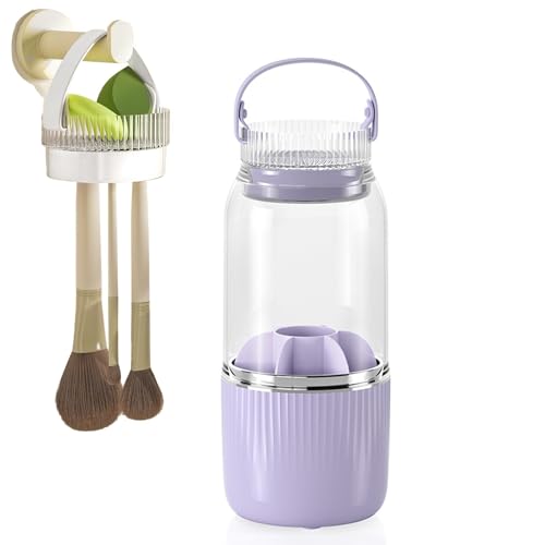 Image of Makeup Brush Holder with Cover，Thickened Acrylic Brush Holder Dust Proof，Easy To Take, Large Capacity Makeup Organizer with 7 Slot Makeup Organization(Purple)