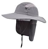 Home Prefer UPF 50+ Mens Sun Hat Wide Brim Fishing Hat with Neck Flap Sun Hat for Men Women Beach Gardening Sun Protection Cap Dark Gray