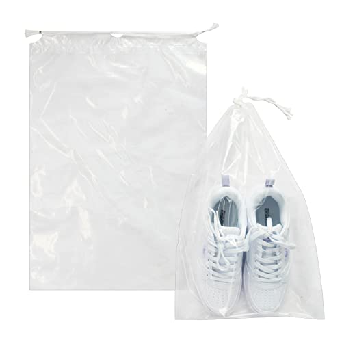 Belinlen 100 Pack 12x18 inch Plastic Drawstring Bags Transparent Shoe Bags for Travel Large Clear...