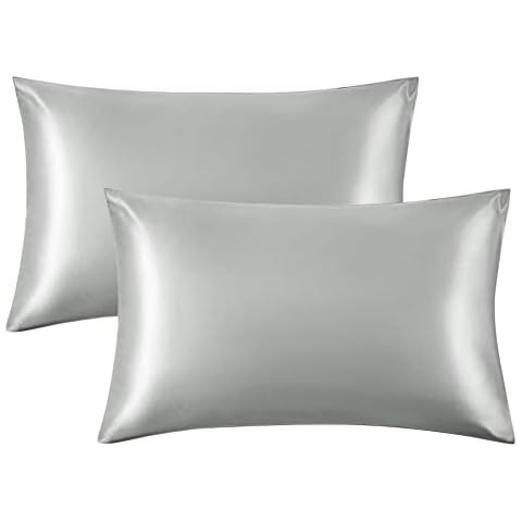 Bedsure Satin Pillow Cases 2 Pack - Grey Pillowcase for Hair and Skin Standard Size with Envelope Closure, 50 x 75 cm Cover