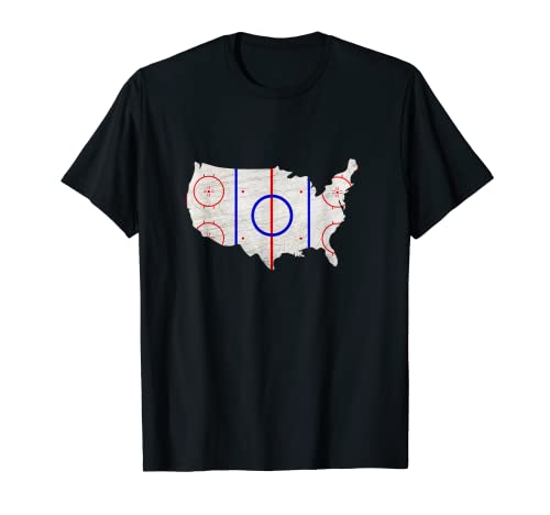 Mapa de EE. UU. Cancha de hockey Cool Ice Sports Player Regalo Camiseta