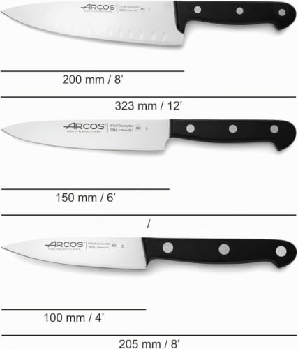 Miniatura 2 de Arcos Conjunto Cuchillos Profesionales Para Cocinas, 3 Piezas - Acero Inoxidable Nitrum Y Hoja Mm, 590 Gr, Mango Ergonómico Polioximetileno Pom, Serie Universal, Mayor Control, Color Negro