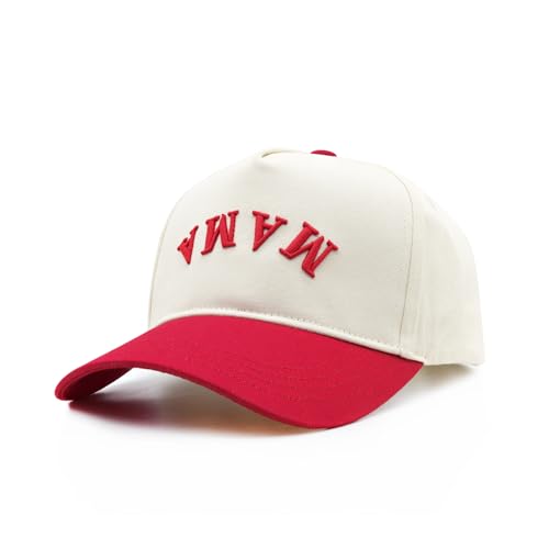 Waldeal Mama Trucker Hats for Women Embroidered Mom Baseball Cap Adjustable Vintage Two Tone Cap for Casual Wear Red