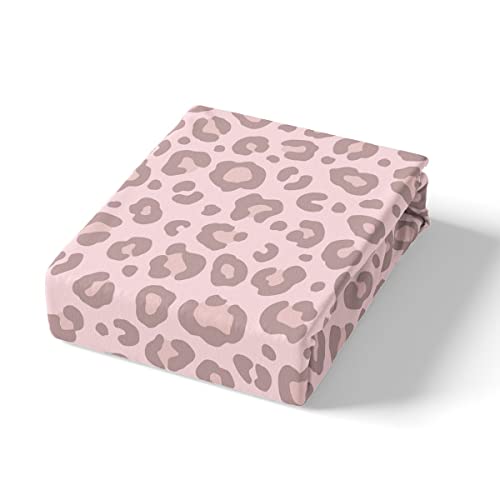 Feelyou Pink Leopard Skin Fitted Sheet Leopard Print Bed Sheet Set For Kids Boys Girls Africa Cheetah Printed Children Bedding Set Ultra Soft Decor Safari Animal Fur Pattern Bed Cover Queen Size 4Pcs #TOP3