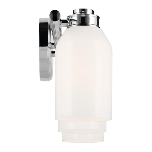 Image of Kichler Shae 3-Light Bathroom Vanity Light, Chrome | White opal glass vanity light for modern bathroom mirrors (24.25 inch x 9 inch), 55202CH
