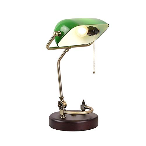 Lámpara de escritorio vintage de banqueros, iluminación de mesa articulada ajustable con pantalla de vidrio verde y base de madera de abedul, decoración clásica para el hogar, oficina, estilo retro