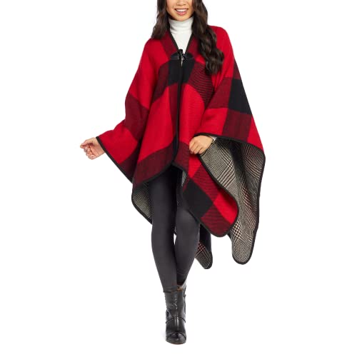 Mud Pie Buffalo Check Toggle Womens Wrap, One Size, Red