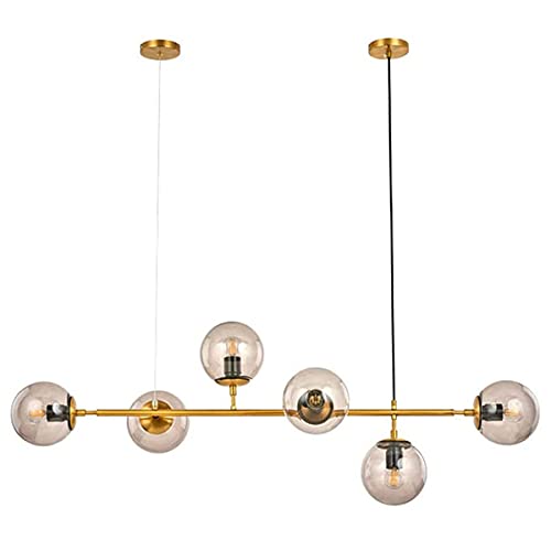 Lustre linéaire molécule d'ADN en métal doré à 6 globes de verre suspendus