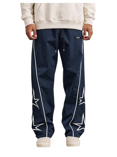 Men's Cross Graphic Track Pants Y2k Drawstring Waist Stacked Joggers with Pocket