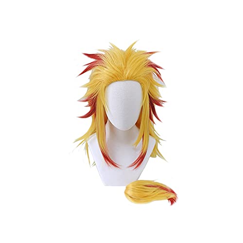 Demon Slayer: Kimetsu No Yaiba Rengoku Kyoujurou Cosplay Wigs Yellow-red Gradient Detachable Ponytail Hair Wig + Free Wig Cap
