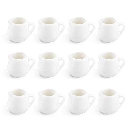 12PCS Mini Ceramic Creamer, 3 OZ Small Porcelain Creamer Pitcher, Small Syrup Pitcher, Coffee Creamer Pitcher, Creamer Dispenser, White Ceramic Pitcher for Coffee Tea Milk Sauce with Handle