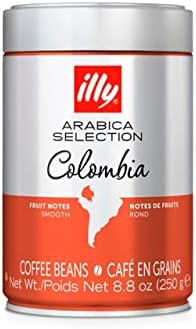 illy Coffee, Arabica Selection Whole Bean Colombia, Single Origin, Smooth with Notes of Citrus Fruits, 100% Arabica Coffee, All-Natural, No Preservatives, 8.8 Ounce Can (Pack of 1)