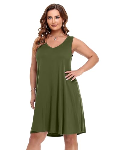 Image of BELAROI Women Casual Summer Dresses Plus Size Sundress V Neck Swing Tank Dress Sleeveless Criss-Cross Beach Cover Ups Pockets
