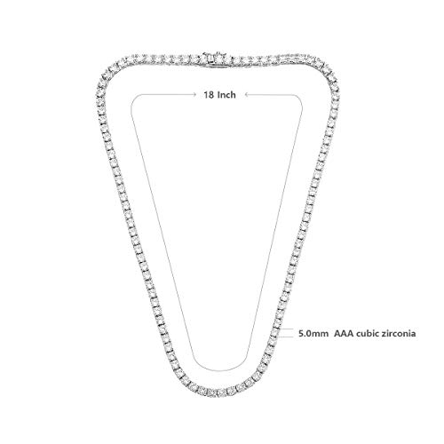 Tennis Necklace 18K White Gold Plated | 5.0Mm Round Cubic Zirconia Cut Faux Diamond Tennis Chain For Women And Men (18 Inch 5Mm Cz Tennis Chain) #TOP5