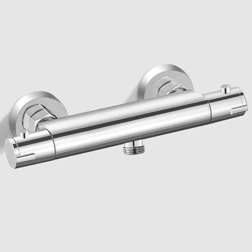 OUGOO Miscelatore termostatico per doccia con 1 uscita al centro, miscelatore termostatico da parete, miscelatore per vasca da bagno antiscottatura, in ottone, cromato