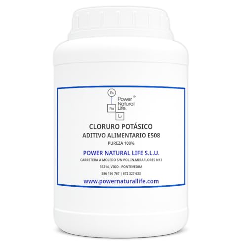 Cloruro Potásico en Polvo 1kg Power Natural life - Aditivo Alimentario E508 - Sustituto de la Sal E508 - Agricultura y Abono - Regulador de Acidez