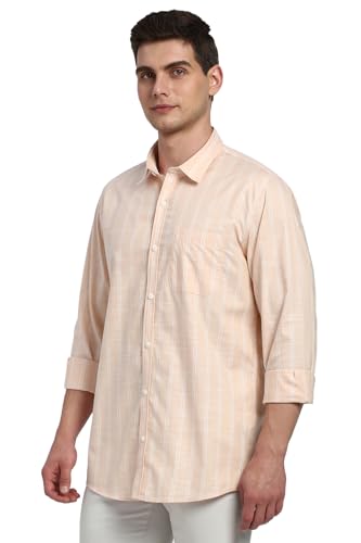 Image of Peter England Men's Cotton Slim Fit Distant Striped Casual Shirt | Full Sleeves, Office Wear