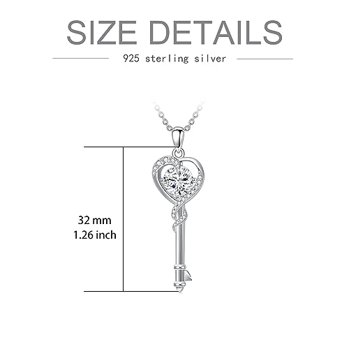 WTIYM Moissanite Diamond Lock Key Pendant Necklace for Women 14K White Gold Plated 925 Sterling Silver Heart Key Necklace Birthday Christmas Gifts for Her Wife Girlfriend, 18+2 Inch2
