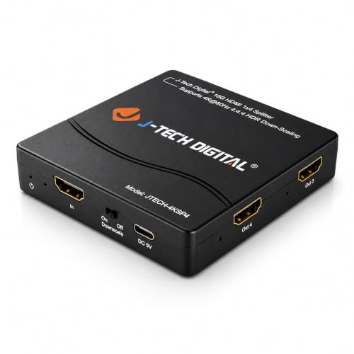 Image of HDMI Splitter 4K 60Hz 1X4 Multi-Resolution Output (MRO) by J-Tech Digital HDMI 2.0 Splitter Supports downscale HDR HDR10 / Dolby Vision 4K@60Hz 4:4:4 HDCP2.3 2.2 (JTECH-4KSP4)