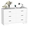 Dresser with Power Outlets Wooden 6 Drawer Dresser with USB and Type C Port Chest of Drawers for Bedroom Tall White Dresser Storage for Living Room Hallway Closet
