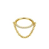 Hoisy Piercing Titanio Nariz Aro 16G 1.2x8mm, Aro con Circonia Cúbica y Cadena, Piercing Nariz Hombre Oro