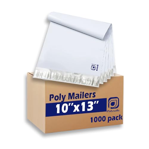 Image of POLYSELLS 1000 pcs 10x13 Inches White x Silver Poly Mailers Shipping Envelopes, Strong Adhesive Sealing, Waterproof, and Tear-resistant Postal Mailing Bags for Clothing and Accessories