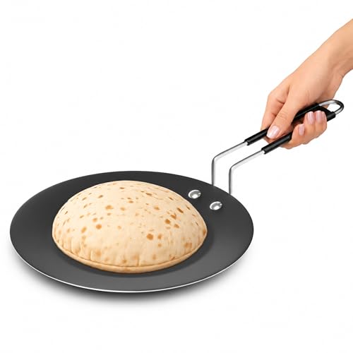 Image of VISMAY'S 100 Percent Pure Food Grade Iron Induction Tawa 9.5 Inch India's First Smooth Edge Tawa Naturally Processed Heavy Base Loha, Chapati Roti Metal Spoon Friendly (1 Kg)