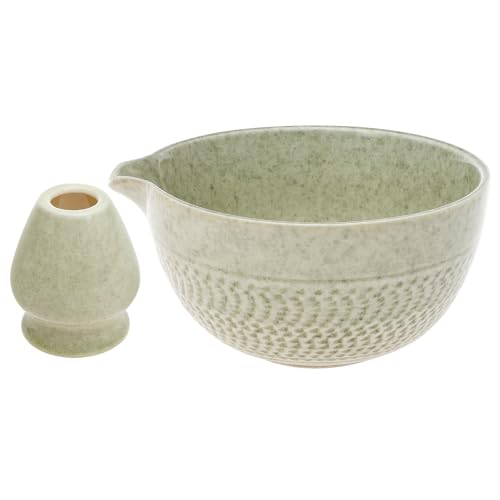 Matcha Bowl Set Bowl and Whisk Holder Ceramic Japanese Style Temperature Resistant Braid Textured Matcha Tea Bowl Set for Tea Ceremony Trip Home Use