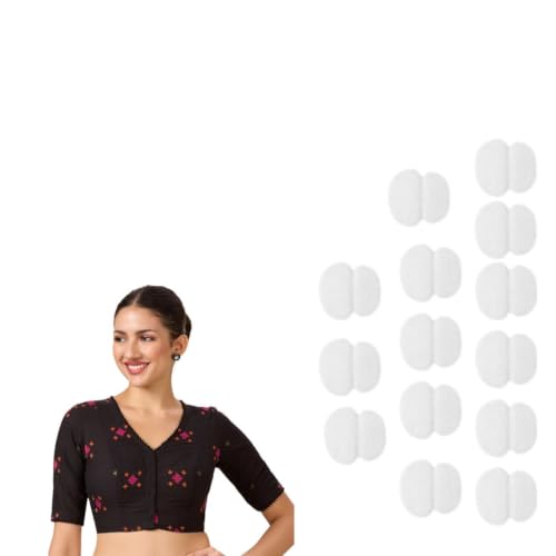 Image of Studio Shringaar Women's Cotton Multicoloured Ikat Readymade Saree Blouse with Underarm Sweat Pads (Pack of 14 Pads)